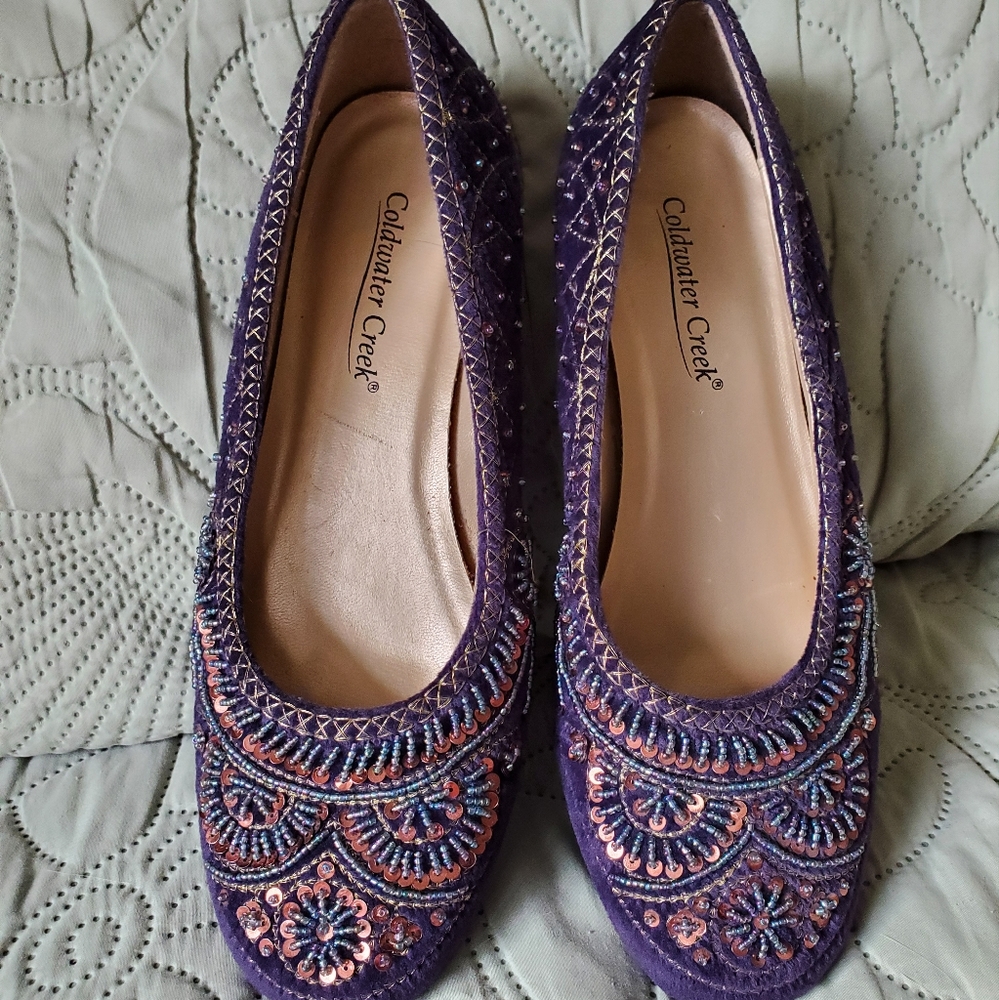 Coldwater Creek Beaded Prple Woman's Slip On Flats Size 7.5